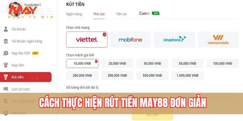 Cách thực hiện rút tiền May88 đơn giản